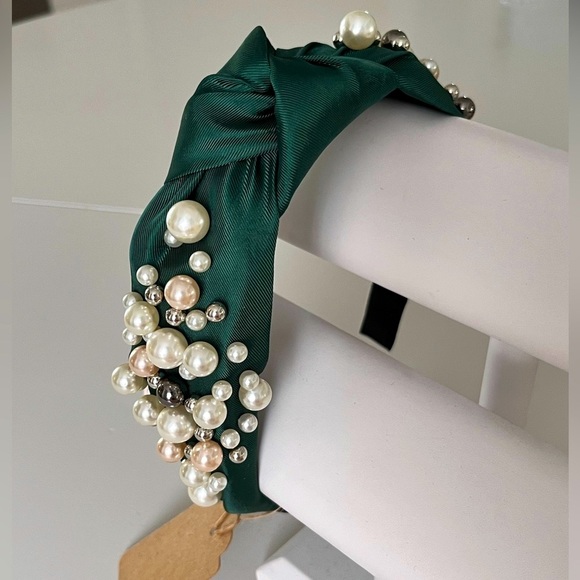 Pearl HEADBAND | NEW! | Knotted ~ GREEN COLOR! - Picture 5 of 9